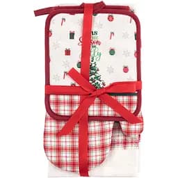 Подарочный набор для кухни Ardesto Christmas Tree, 3шт, 100% хлопок (полотенце), 100% полиэстер (прихватки), зеленый (ART14HTR)