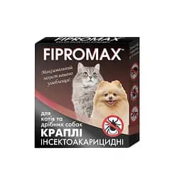 Краплі Fipromax проти бліх та кліщів, для котів та дрібних собак від 4 до 10 кг 2 піпетки