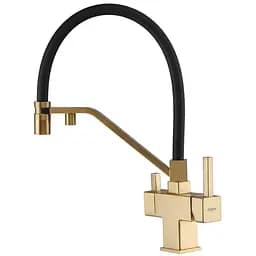 Смеситель для кухни на две воды с гибким изливом Koer KB-72036-12 KR5814, Золотой