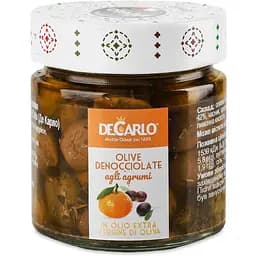 Оливки DeCarlo Leccina з цитрусовими без кісточки 200 г