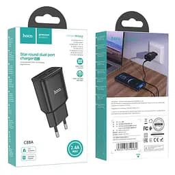 Адаптер мережевий HOCO Star round dual port charger C88A 2 порти чорний - мініатюра 3