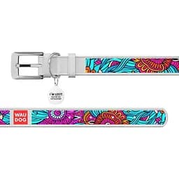 Нашийник для собак Waudog Design Літо, шкіряний, з QR паспортом, 19-25х1, 2 см, білий - мініатюра 4