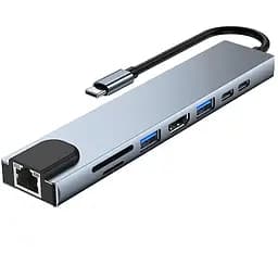 Хаб USB type C HUB 8 in 1 PD100W 4K 30 Гц RJ45 USB 3.0 10 Гб/с