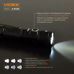 Ліхтар ручний A406 Black 4000 лм 20W Videx teh0020578 - мініатюра 7