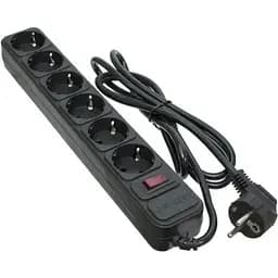 Фильтр сетевой Patron, 6 розеток, 1.8 м, черный, 10А, до 2.2 кВт, выключатель, заземление, 3x1 мм² (SP-1062)