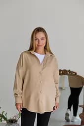 Жіноча сорочка для вагітних стилю oversize з мікровельвету Varna розмір L-XL Lullababe бежева - мініатюра 8