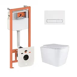 Подвесной унитаз Qtap Tern + инсталляция Qtap Nest 4 в 1 (линейная клавиша White), Белый