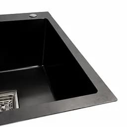 Кухонна мийка Platinum Handmade PVD Black 78x50B R (два отвори, квадратний сифон, 3.0/1.0 мм), Чорний - мініатюра 2