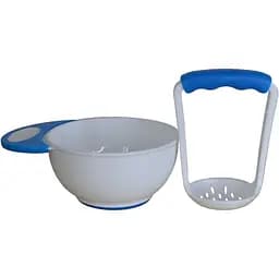 Тарілка з товкушкою Lindo біла з синім (РК 059 біл з син)