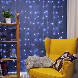 Гірлянда штора Водоспад 720 led 3х3м Велика кругла лампа (прозорий провід, 15 ниток) Синій - мініатюра 9