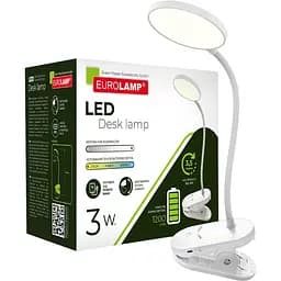Світильник настільний Eurolamp Led Smart 3W 2700-6000K dimmable USB+BATTERY white на прищіпці (LED-TLB-3W(P)USB)