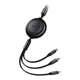 Кабель Baseus Free2Draw Retractable Crystal Fast Charging Data Cable USB to M+L+C 3.5A 1.1 м Cluster чорний - мініатюра 3