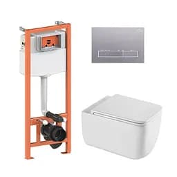 Подвесной унитаз Qtap Gemini Ultra Quiet + инсталляция Qtap Nest 4 в 1 (линейная клавиша Satin), Белый