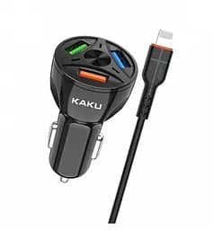 Автомобильное зарядное устройство в прикуривателе KAKU KSC-493 QC3.0 3USB 20 Вт с кабелем Lightning