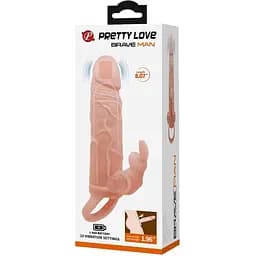 Насадка на пенис для двойного проникновения с вибрацией Pretty Love Brave Man 20.5 см телесный