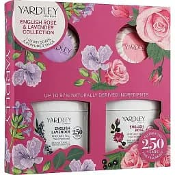 Набор для женщин Yardley London English Lavender & English Rose: парфюмированный тальк, 2 шт. по 50 г + мыло, 2 шт. по 50 г
