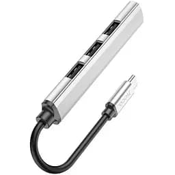 Usb-хаб Hoco HB26 4 in 1 adapter (Type-C to Usb3.0+Usb2.0x3) Серебристый