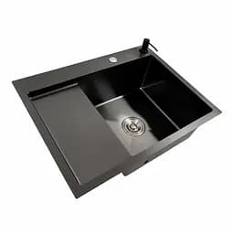 Кухонна мийка CM 65x50 R PVD чорна Platinum Handmade (круглий сифон 3.0/0.8), Чорний - мініатюра 4