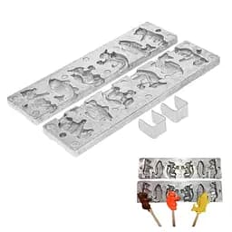 Алюминиевая форма для изготовления леденцов и конфет "Мишка, Рыбка, Белочка" на 6 конфет, ХЕАЗ Серебристый 85993