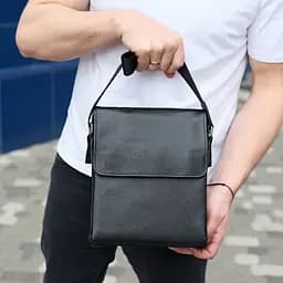Сумка месенджер 21.5x25x7 шкіряна барсетка для чоловіків Tiding Bag 35775 чорна 215 мм - мініатюра 8