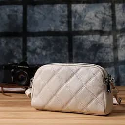 Модна жіноча сумка прошита ромбами з натуральної шкіри Vintage 22931 біла - мініатюра 9