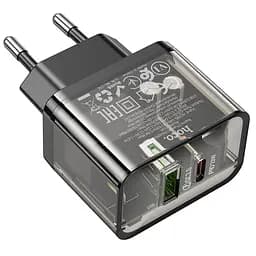 Мережевий зарядний пристрій Hoco N34 Dazzling dual-port PD20W+QC3.0 charger (EU) Transparent Чорний - мініатюра 3