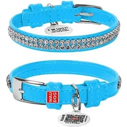 Нашийник для собак Waudog Glamour шкіряний з QR паспортом, з прикрасою Полотно стрази, XS, Ш 9 мм, Дов 18-21 см (4823089318851)