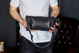 Стильна чоловіча бананка з натуральної гладкої шкіри Tiding Bag 14х25х10 для телефону NM-50358 чорна 25 см - мініатюра 5