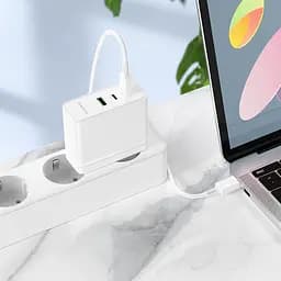 Зарядний пристрій Borofone BN11 USB/2 Type-C PD 100W білий + кабель Type-C to Type-C - мініатюра 2