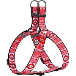 Шлейка для собак Waudog Nylon с QR паспортом, рисунок "Этно красный", пластиковый фастекс, XL