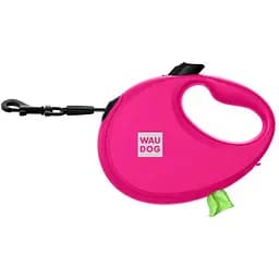 Поводок-рулетка для собак Waudog R-leash с контейнером для пакетов, светоотражающая лента, M, до 20 кг, 5 м, розовый