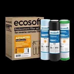 Покращений комплект картриджів Ecosoft 1-2-3 для фільтрів зворотного осмосу з функцією економії води (CHV3ECOAGR)