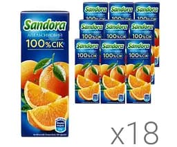 Sandora, Упаковка 18 шт. х 200 мл, Сік апельсиновий 100% Сандора, без цукру, з трубочкою