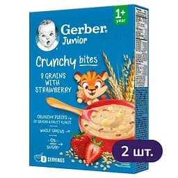 Дитяча каша суха швидкорозчинна Gerber Мультизлакова з хрусткими пластівцями та шматочками полуниці від 1 року 400 г (2 шт. х 200 г)