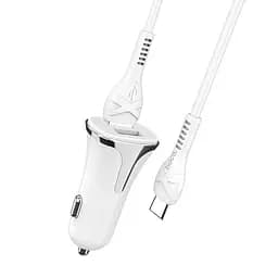 Автомобільний зарядний пристрій Hoco Z31 QC3.0 White 2 USB+ USB Cable Type-C - мініатюра 5