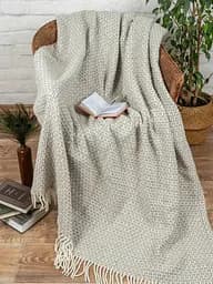 Плед вовняний Vladi Рогожка 140х200 біло-світло-бежева