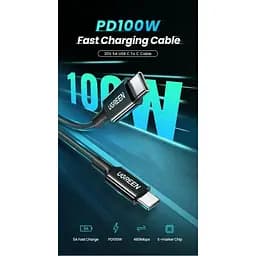 Кабель USB-C 100W UGREEN US562 Type-C to Type-C PD QC 4.0/3.0 для швидкого заряджання MacBook Pro, Samsung PVC 1м (15176) - мініатюра 2
