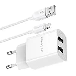 Зарядний набір блок із кабелем Borofone Powerway dual port charger set BA53A Micro USB білий