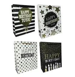 Подарунковий пакет картонний, 200 г/м², Happy B-day to you, 26x32x10 см, 6 шт. в упаковці (В асортименті)