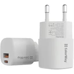 Мережевий зарядний пристрій ColorWay ColorWay GaN 3, білий, 33 Вт, 1xType-C (PD 3.0) / 1xUSB (QC 3.0), Auto ID (CW-CHS043PD-WT)