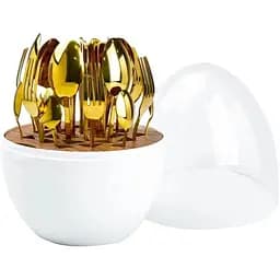 Набор столовых приборов TS Kitchen Белый на 6 персон из нержавеющей стали золотые 24 штуки в яйце