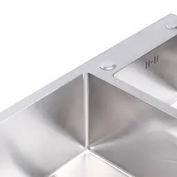Кухонна мийка 75x41 нержавійка на дві чаші Platinum Handmade (круглий сифон, 3.0/0.8), Нержавіюча сталь - мініатюра 4