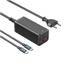 Сетевое зарядное устройство с кабелем Vention 4-Port USB (C+C+A+A) GaN Charger (100W/100W/18W/18W) EU-Plug черный