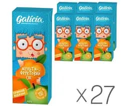 Galicia, Упаковка 27 шт. х 0,2 л, Сік Мультифруктовий з м'якоттю Галіція, без цукру, з трубочкою