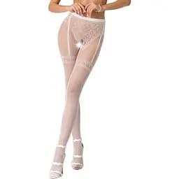 Еротичні колготки-бодістокінг Passion S012 white імітація панчох пояса та ажурних трусиків S/M/L