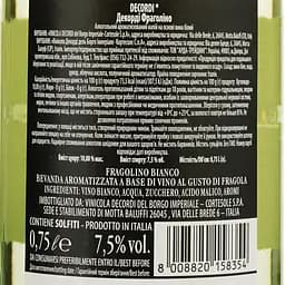 Вино ігристе Decordi Fragolino Bianco, біле, напівсолодке, 7,5%, 0,75 л (776001) - мініатюра 3