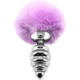 Металева анальна пробка Кролячий хвостик Alive Fluffy Twist Plug M Purple діаметр 3.4 см