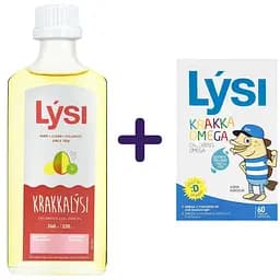 Омега-3 Lysi Kids из печени трески и тунца с витаминами A, D, E + DHA-формула со вкусом лимона и манго 240 мл + Омега-3 для детей Lysi с витамином D3 жевательные капсулы с фруктовым вкусом №60