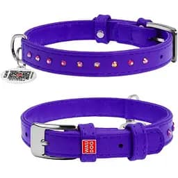 Нашийник для собак Waudog Glamour шкіряний з QR паспортом, з клейовими стразами, XS, Ш 15 мм, Дов 27-36 см