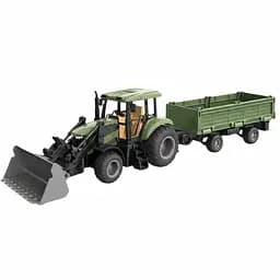 Трактор на радиоуправлении 1908-4 AT зеленый с прицепом, Bluetooth, управление из приложения, автоматический ковш, аккумулятор 3.7